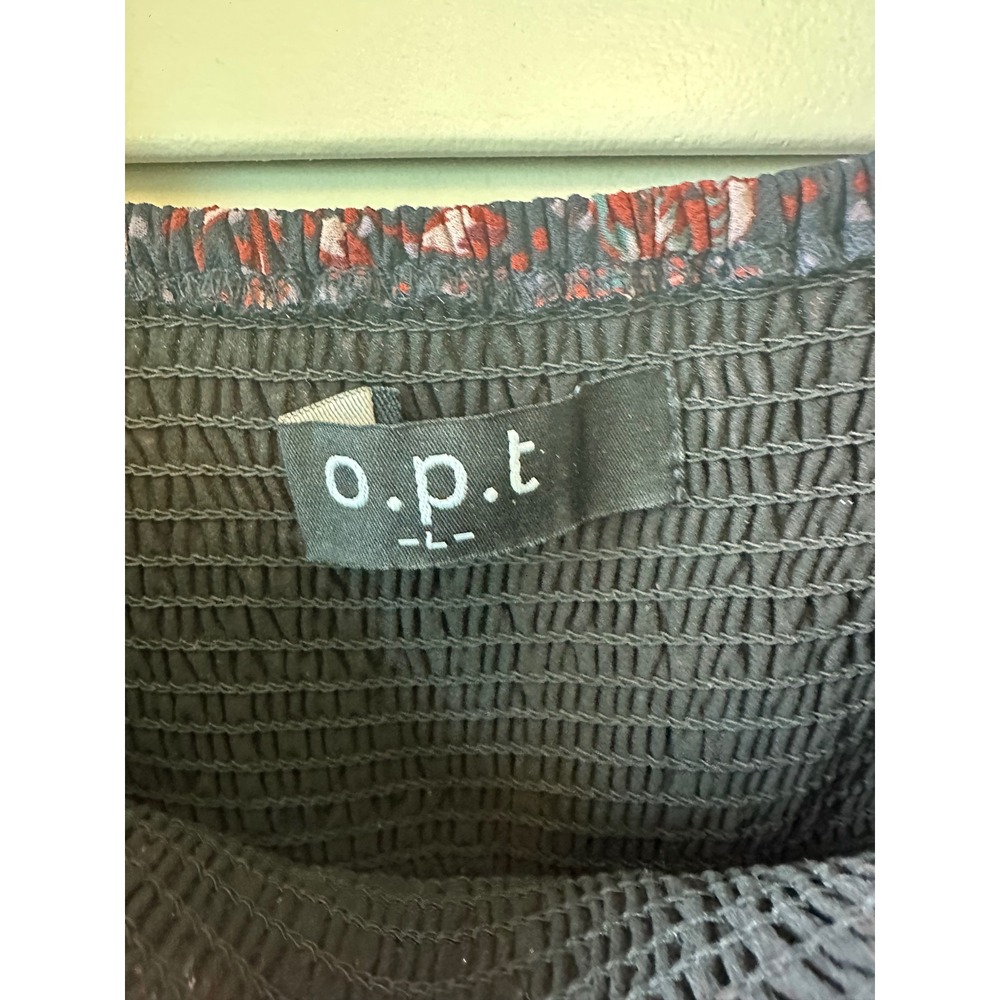 o.p.t. Floral Polka Dot Smocked Maxi Dress Square Neck Long Sleeve Slit L(9) - Picture 8 of 10